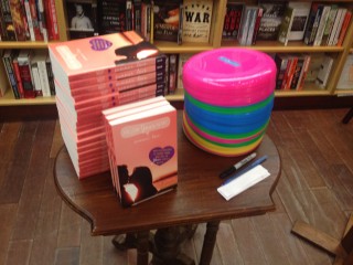 books and frisbees