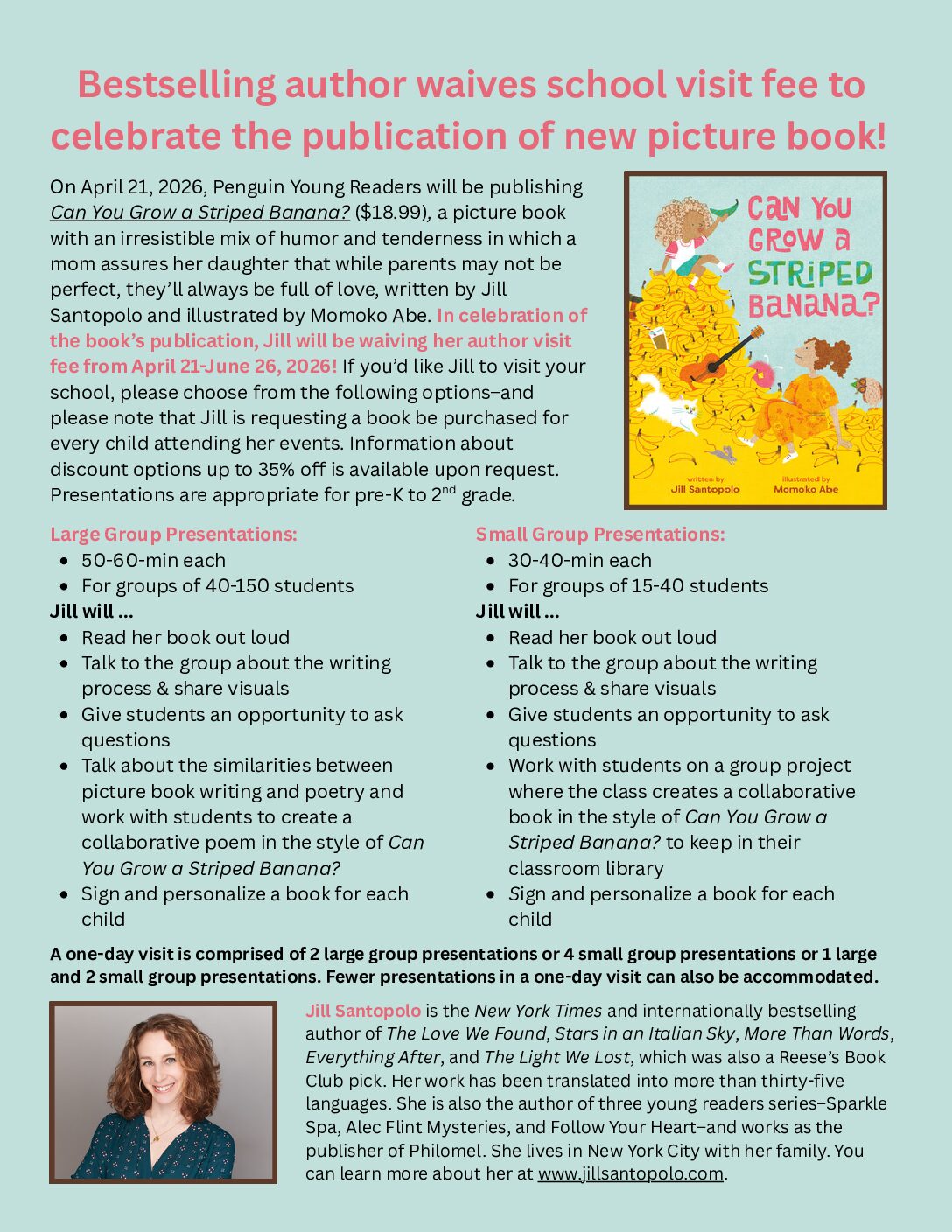 No-fee School Visits to Promote New Picture Book!